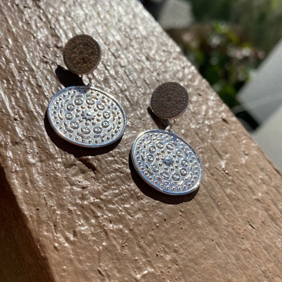 Faux Coin Silver Earrings - Picture 2 of 3